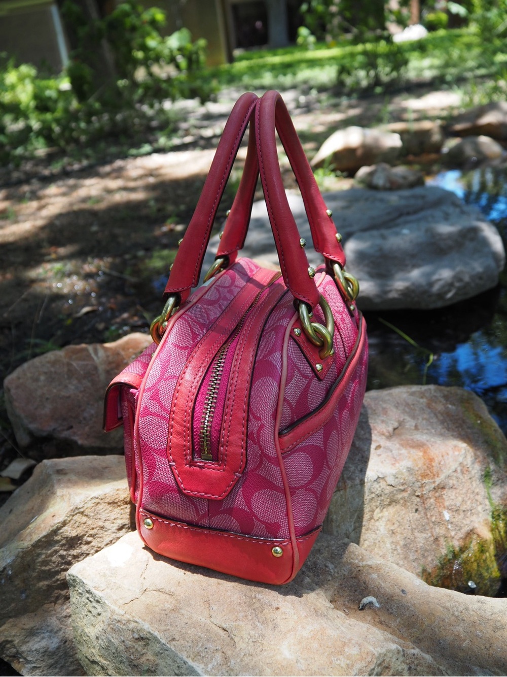 Coach Heritage Pink Signature Stripe Satchel - Picture 2 of 11